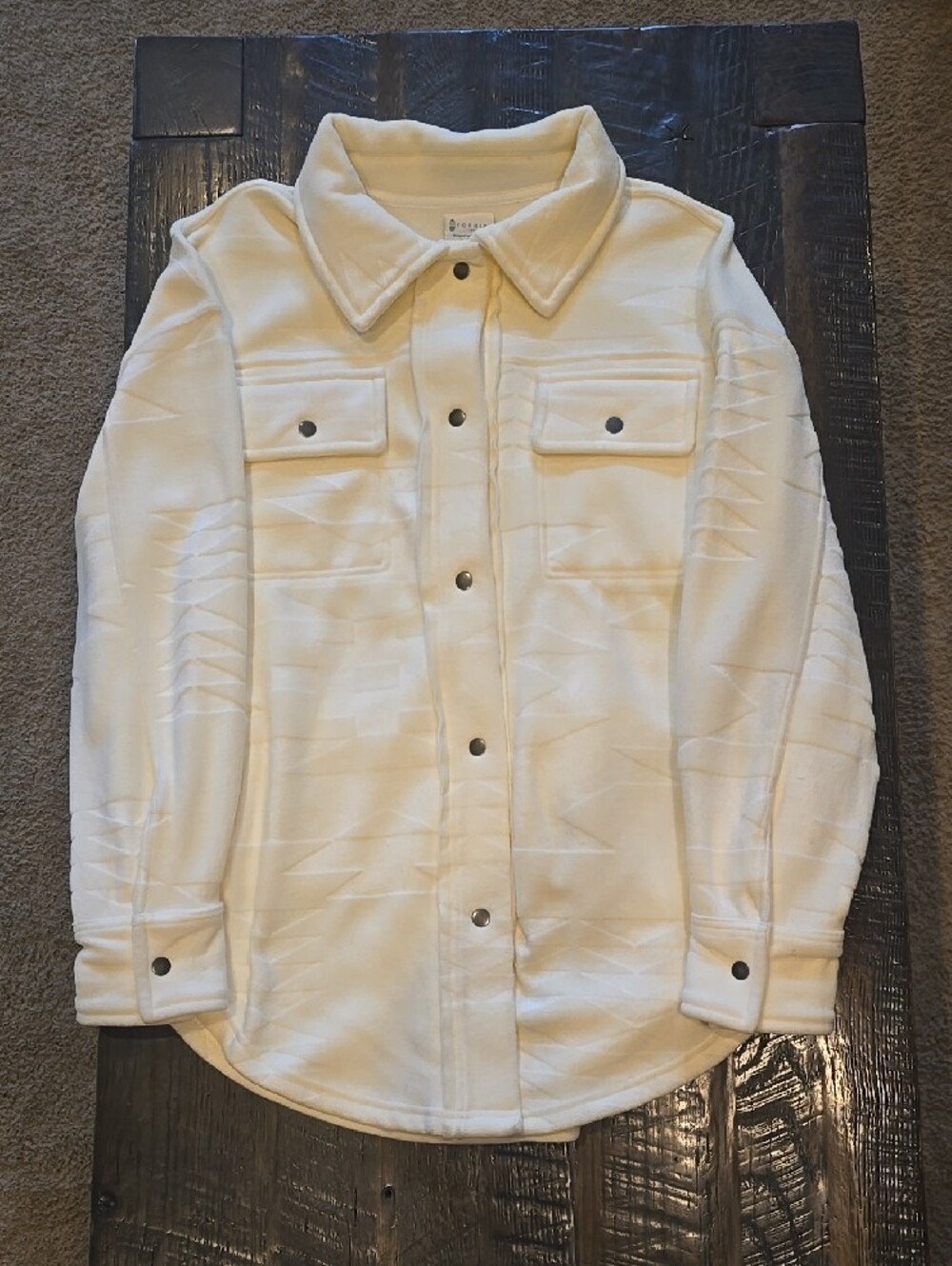 Cream Utility Shacket Jacket with Snap Front